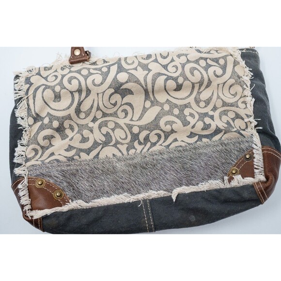 Handbags - Myra Bag Leaf print Boho Gray Faux Leather & Fur accents S-115